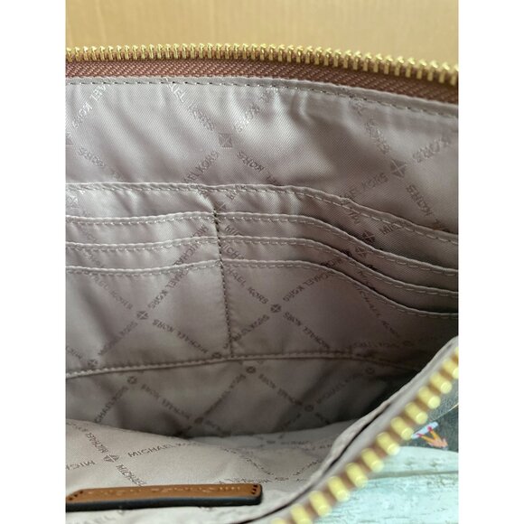 Michael Kors Aspen Ski Print Brown Logo XL Jet Set Clutch Wristlet NEW - Picture 11 of 12